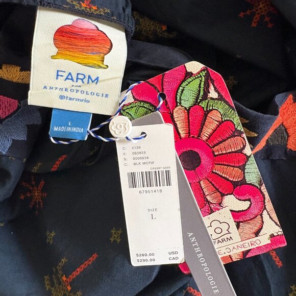 Farm Rio Anthropologie L NWT Embroidered Maxi Dress Black Embroidery  Large - Picture 4 of 8